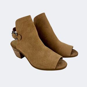 Lucky Brand Womens Bray Peep Toe Bootie Tan Leather Block Heel size 7.5